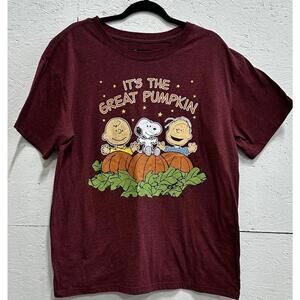 Peanuts “It’s The Great Pumpkin” Size XL Burgundy‎ T Shirt Nostalgic Kidcore Fun